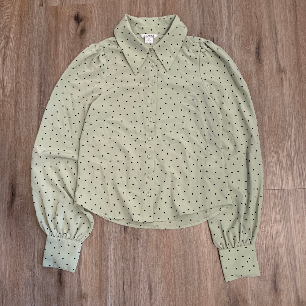Monki‎ "Nala" recycled dot print blouse in pastel green - size XXS womens